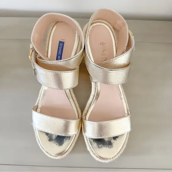 Stuart Weitzman Lexia Gold Metallic Espadrilles sz 7.5