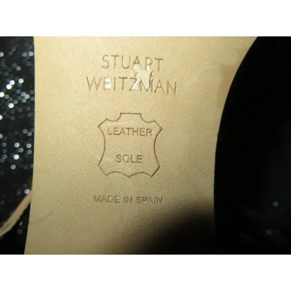 Stuart Weitzman Mygal Studded Italian Nappa Leather Chunky Heeled Sandal Nude 9