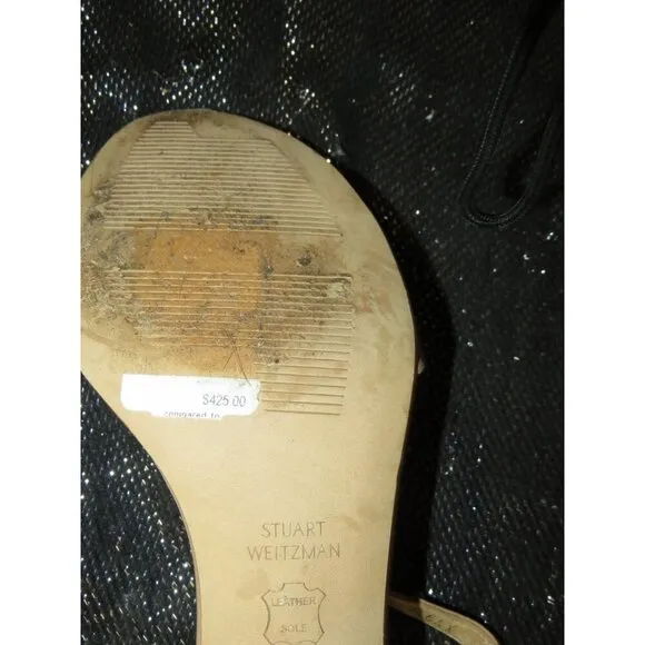 Stuart Weitzman Mygal Studded Italian Nappa Leather Chunky Heeled Sandal Nude 9