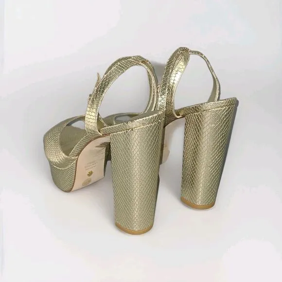 Stuart Weitzman sandals Ryder Platino Gold snake Leather Platform heel sz 11.5