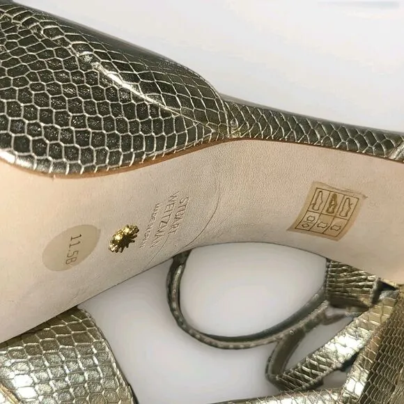 Stuart Weitzman sandals Ryder Platino Gold snake Leather Platform heel sz 11.5