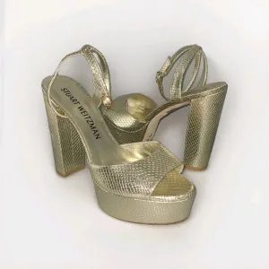 Stuart Weitzman sandals Ryder Platino Gold snake Leather Platform heel sz 11.5