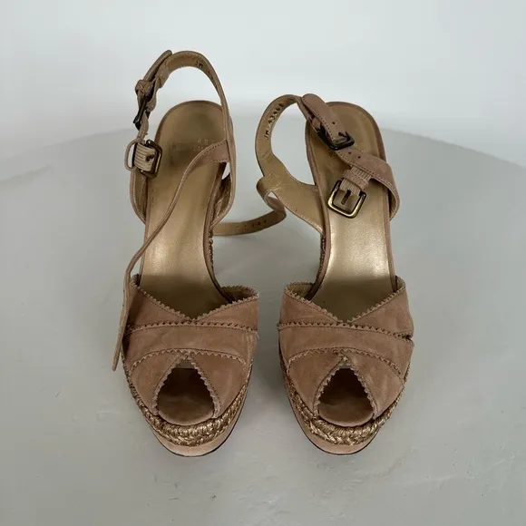 Stuart Weitzman Suede Leather Braided Trim Ankle Strap Sandals Heels | Size 7