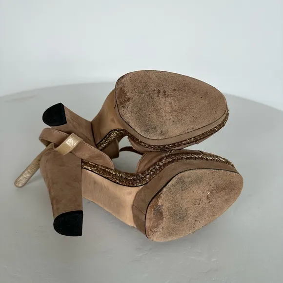 Stuart Weitzman Suede Leather Braided Trim Ankle Strap Sandals Heels | Size 7