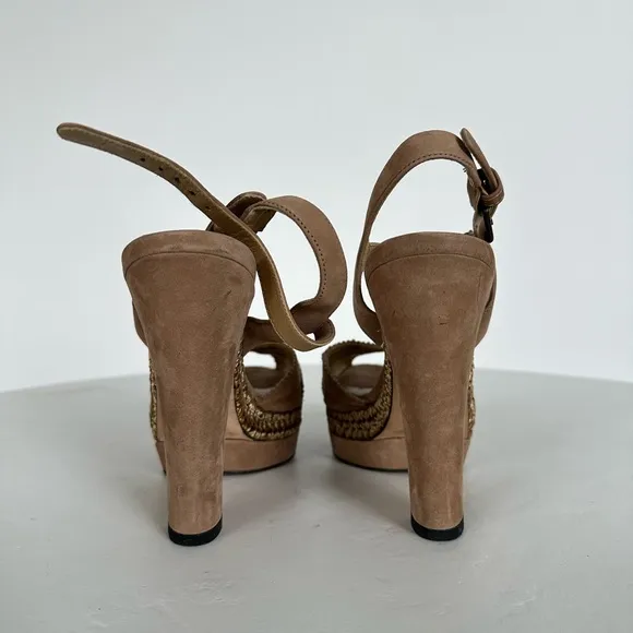 Stuart Weitzman Suede Leather Braided Trim Ankle Strap Sandals Heels | Size 7