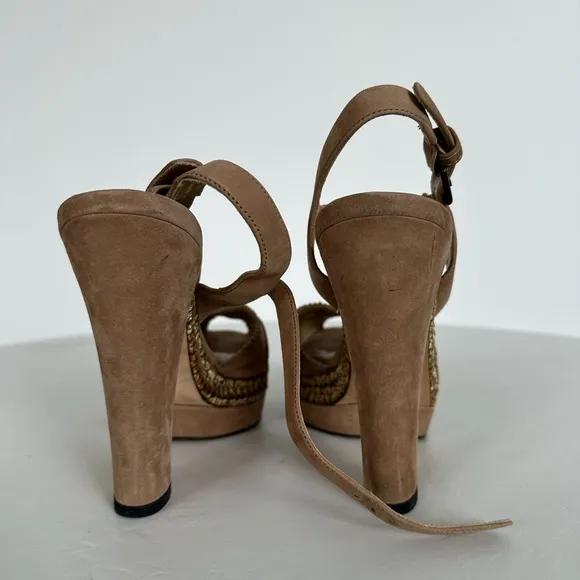 Stuart Weitzman Suede Leather Braided Trim Ankle Strap Sandals Heels | Size 7