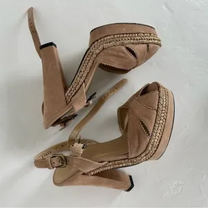 Stuart Weitzman Suede Leather Braided Trim Ankle Strap Sandals Heels | Size 7