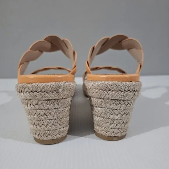 Stuart Weitzman Twist Espadrille Wedge Sandal Mango Leather Jute Size 10