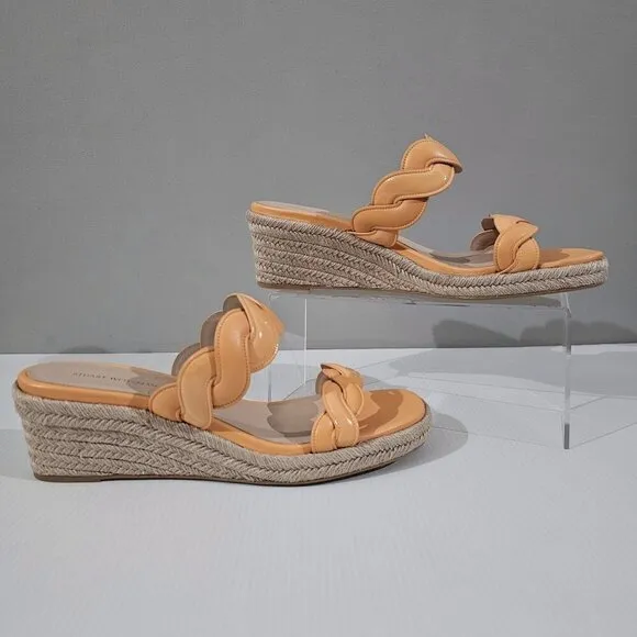 Stuart Weitzman Twist Espadrille Wedge Sandal Mango Leather Jute Size 10