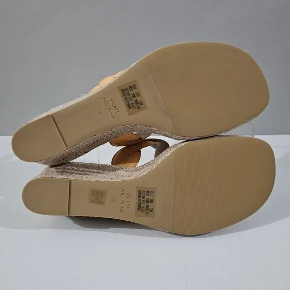 Stuart Weitzman Twist Espadrille Wedge Sandal Mango Leather Jute Size 10