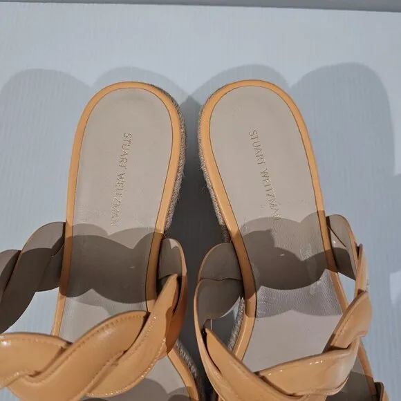 Stuart Weitzman Twist Espadrille Wedge Sandal Mango Leather Jute Size 10