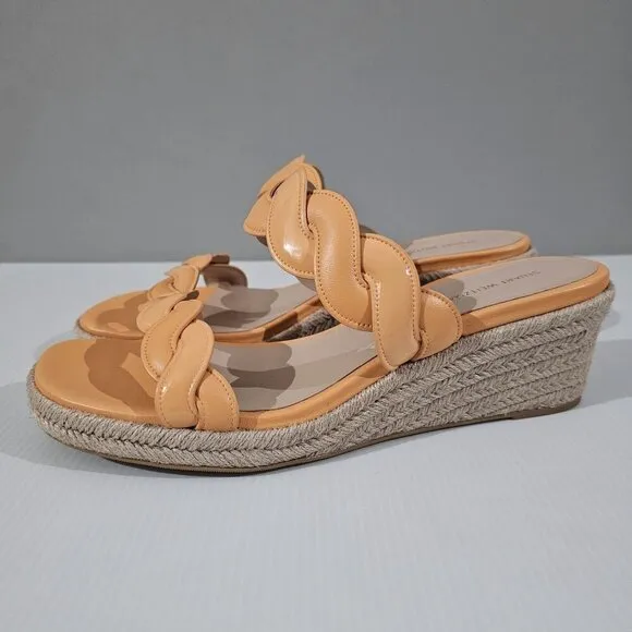 Stuart Weitzman Twist Espadrille Wedge Sandal Mango Leather Jute Size 10