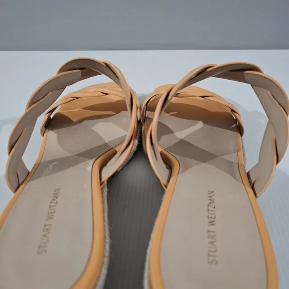 Stuart Weitzman Twist Espadrille Wedge Sandal Mango Leather Jute Size 10