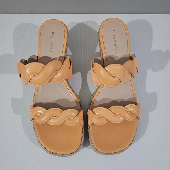 Stuart Weitzman Twist Espadrille Wedge Sandal Mango Leather Jute Size 10