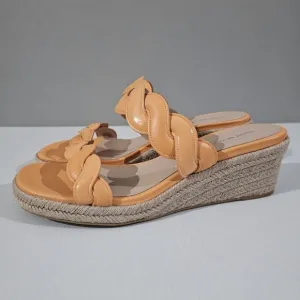 Stuart Weitzman Twist Espadrille Wedge Sandal Mango Leather Jute Size 10