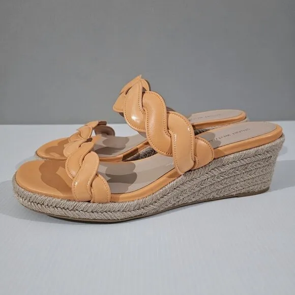 Stuart Weitzman Twist Espadrille Wedge Sandal Mango Leather Jute Size 10