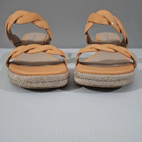 Stuart Weitzman Twist Espadrille Wedge Sandal Mango Leather Jute Size 10