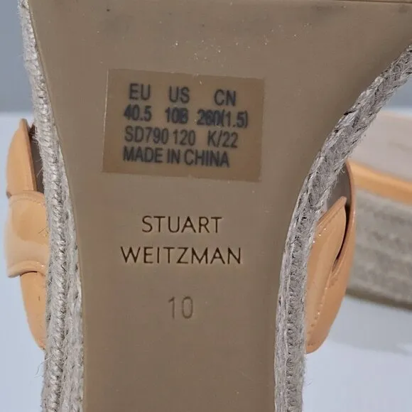Stuart Weitzman Twist Espadrille Wedge Sandal Mango Leather Jute Size 10