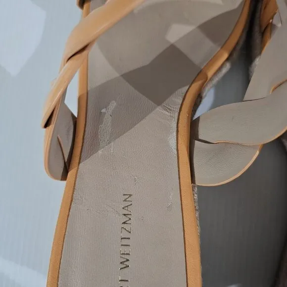 Stuart Weitzman Twist Espadrille Wedge Sandal Mango Leather Jute Size 10