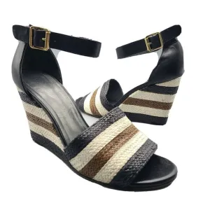 Stuart Weitzman women sandals wedge woven leather ankle strap shoes sz 10