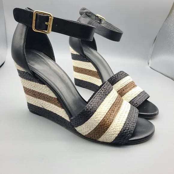 Stuart Weitzman women sandals wedge woven leather ankle strap shoes sz 10