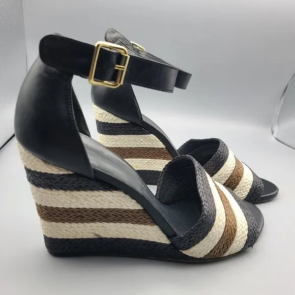 Stuart Weitzman women sandals wedge woven leather ankle strap shoes sz 10