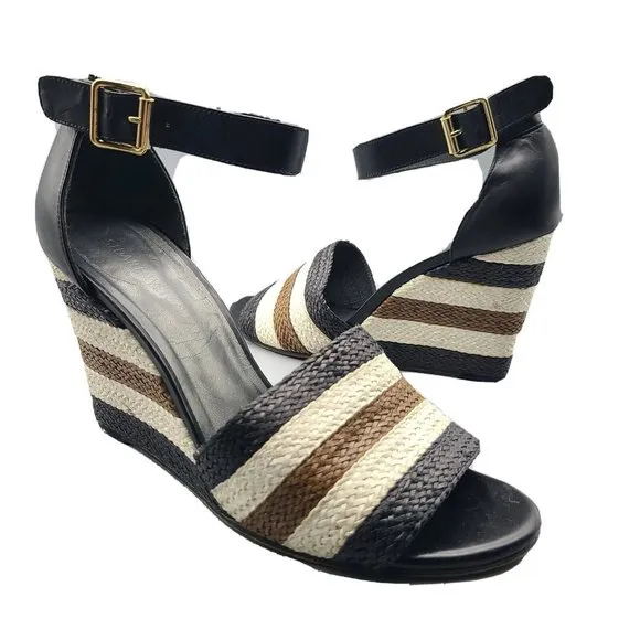 Stuart Weitzman women sandals wedge woven leather ankle strap shoes sz 10