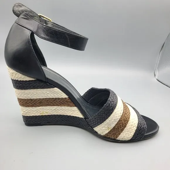 Stuart Weitzman women sandals wedge woven leather ankle strap shoes sz 10