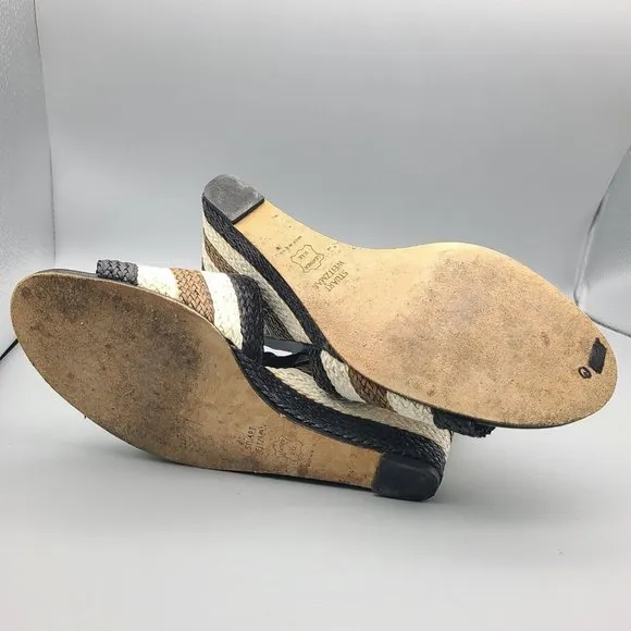 Stuart Weitzman women sandals wedge woven leather ankle strap shoes sz 10