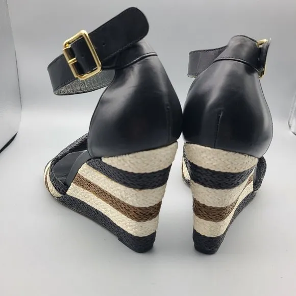 Stuart Weitzman women sandals wedge woven leather ankle strap shoes sz 10