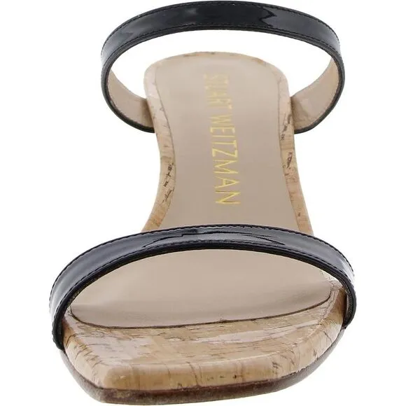 Stuart Weitzman Womens Aleena 50 Black Leather Wedge Sandals Shoes New