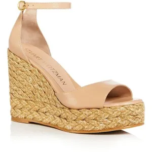 Stuart Weitzman Womens Beige Leather Ankle Strap Wedge Sandals Shoes New