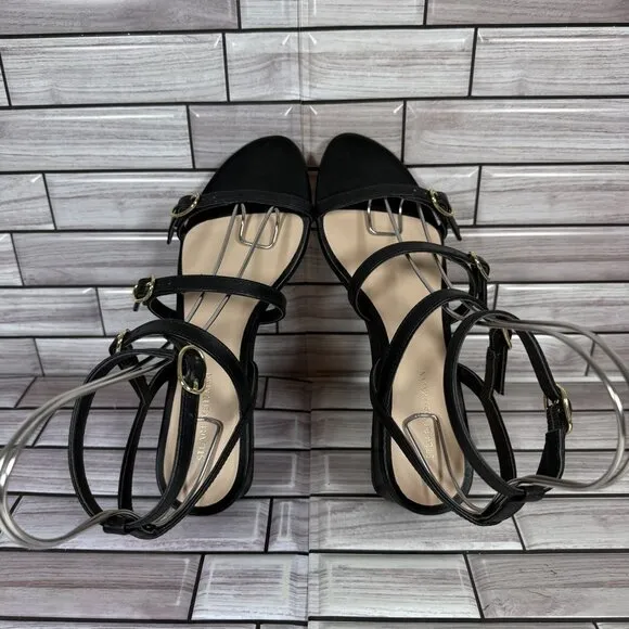 Stuart Weitzman Women's Black Leather Grecian Buckle Wedge Sandals Size 7-NEW