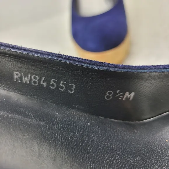 Stuart Weitzman Women's Cork Wedge Shoes Size 8.5 Navy Blue Suede Shoes