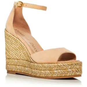 Stuart Weitzman Womens Nudistcurve  Beige Peep Toe Wedge Sandals Shoes New