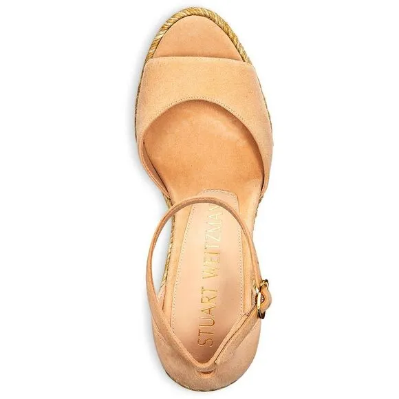 Stuart Weitzman Womens Nudistcurve  Beige Peep Toe Wedge Sandals Shoes New