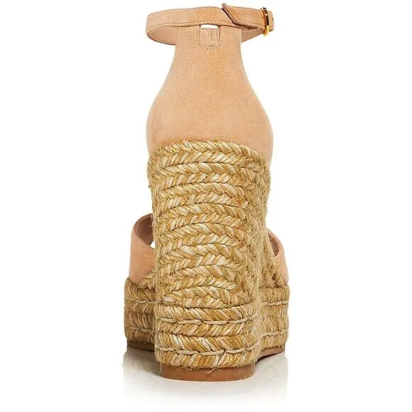 Stuart Weitzman Womens Nudistcurve  Beige Peep Toe Wedge Sandals Shoes New
