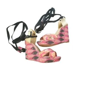 Stuart Weitzman x Theodora &amp; Callum Aztec Peacock Lace Up Wedges