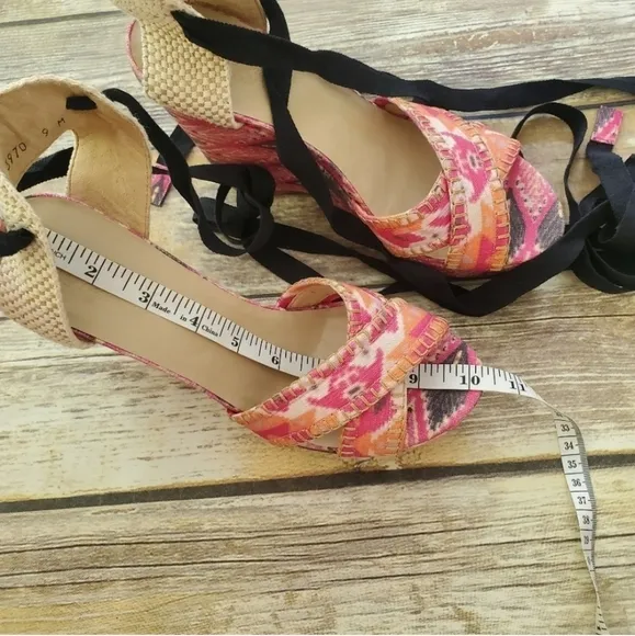 Stuart Weitzman x Theodora &amp; Callum Aztec Peacock Lace Up Wedges