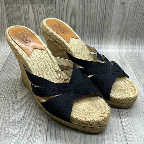 Stubbs &amp; Wootton Grace Rib Black Wedge Espadrilles