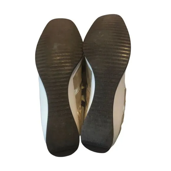 Stylish, Sleek, Tan/Cream/Gold Amalfi Suede/Leather Athletic Shoes, Size 9