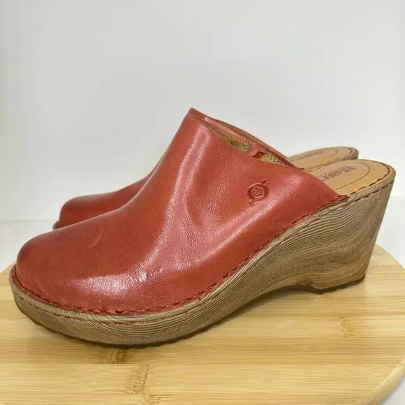 Sundance Catalog Born Natalie Wedge Leather Clogs Mules Shoes Rust Size 11 NEW