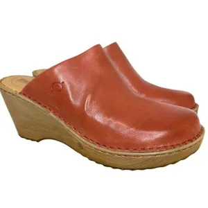 Sundance Catalog Born Natalie Wedge Leather Clogs Mules Shoes Rust Size 11 NEW