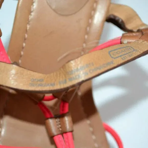 Superb Coach Coral Shrimp Pink Cork Wedge Sandals Slingback High Heels 9.5