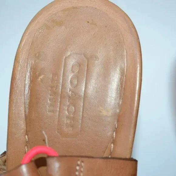 Superb Coach Coral Shrimp Pink Cork Wedge Sandals Slingback High Heels 9.5