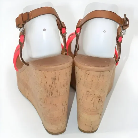 Superb Coach Coral Shrimp Pink Cork Wedge Sandals Slingback High Heels 9.5