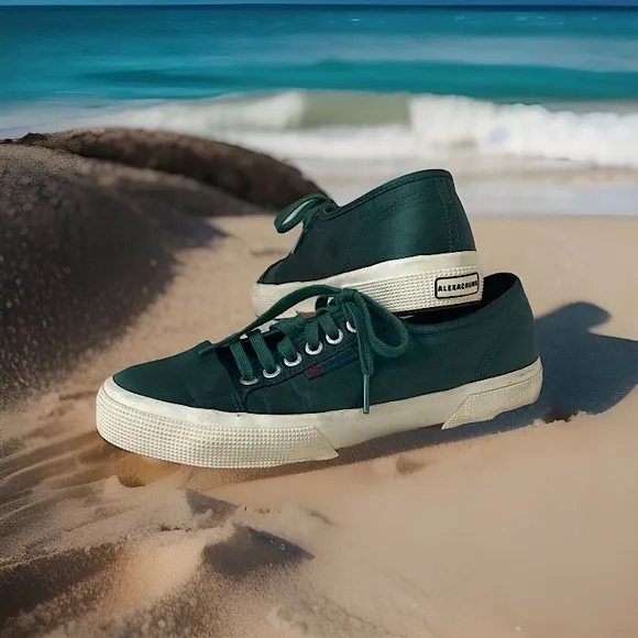 Superga X Alexachung Sneakers satin hunter green men 7.5 woman’s 9 unisex spring