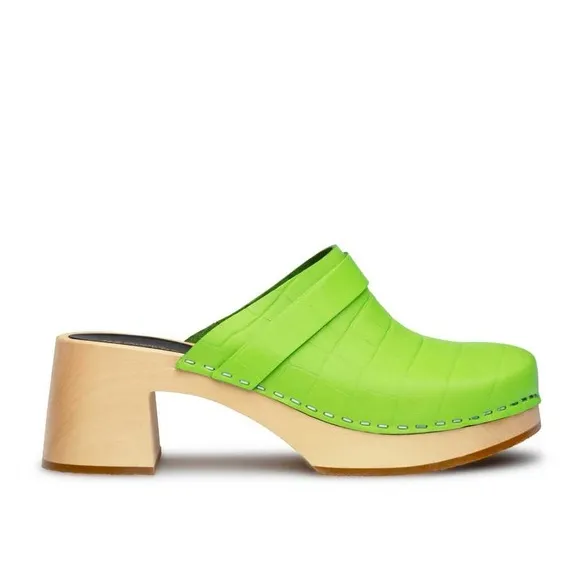 Swedish Hasbeens Dagny Clog Apple Green Croc NEW