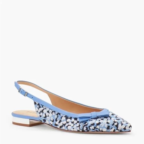 Talbots Edison Slingback Bow Flats Blue Floral Pattern Shoes. Size 7.5