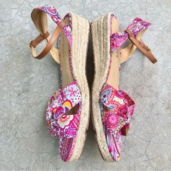 Talbots Sandals Espadrilles Paisley Floral Printed Flats Shoes Pink 8.5